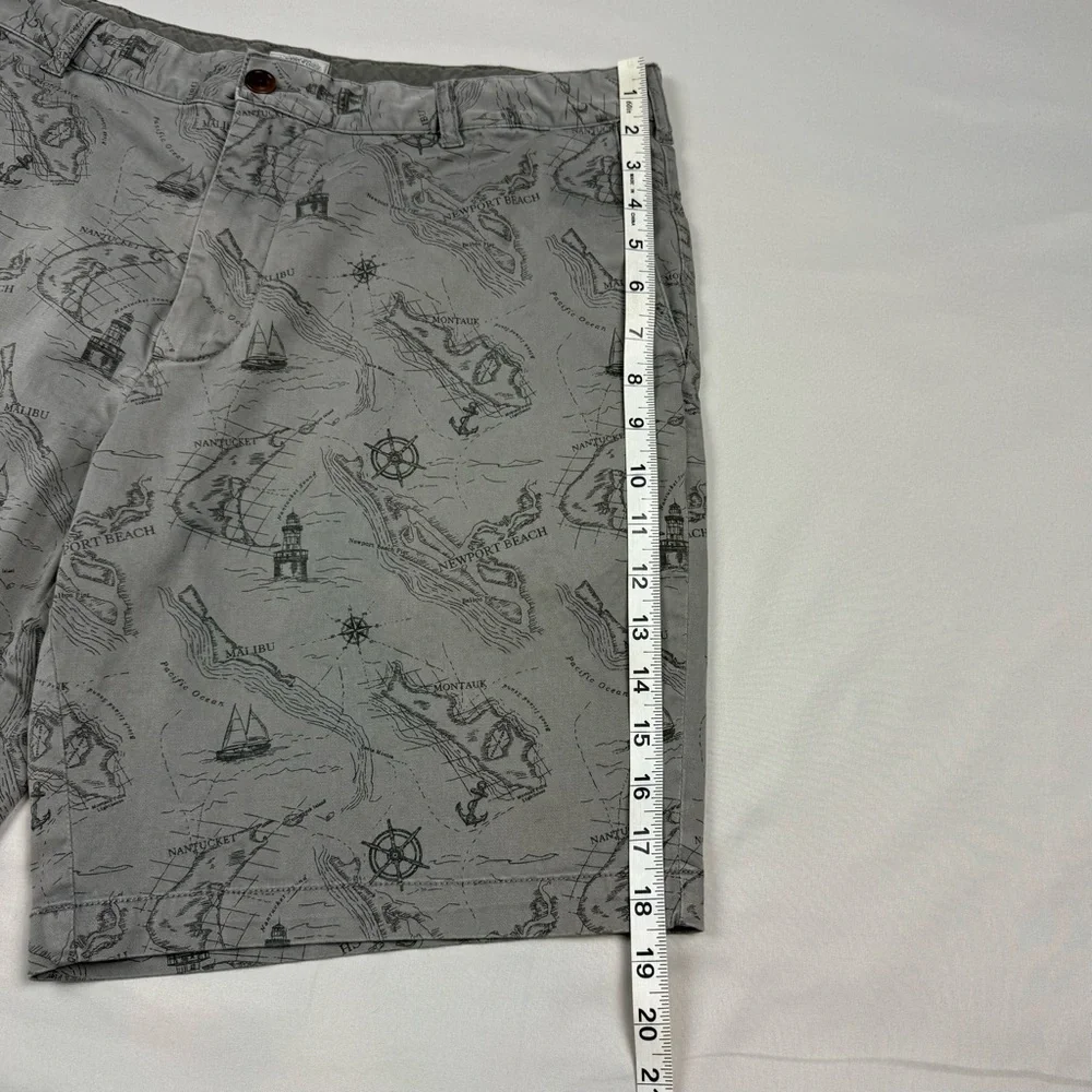 Faherty Mens Nautical Map Chino Shorts Sz 34 Grey AOP C1